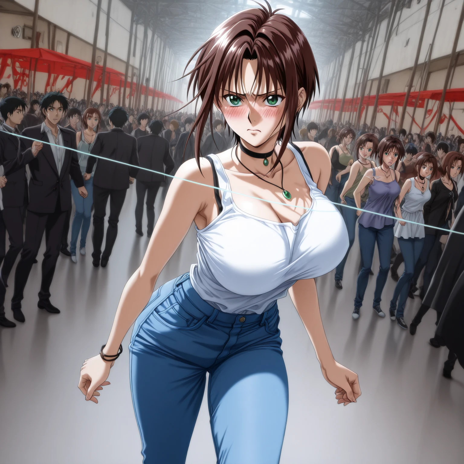 penis,Slender and sexy woman,ponytail,Cum in mouth,deep throat ,Black knee-high boots,Jeans Shorts,train,Molester,Multiple men