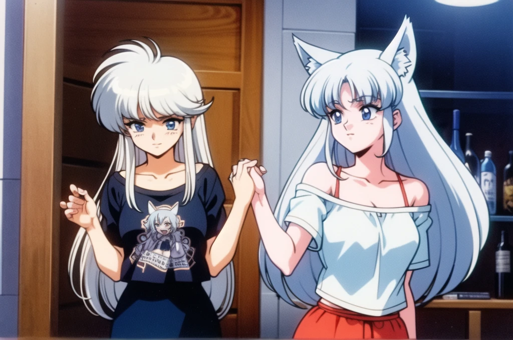 A girl is forced to dance in a white swimsuit, cute white hair, перчатки cat's paws, white cat ears, big grunt, White ponytail, my son is embarrassed, cat's paws, White background, sits and raises his hands showing his paws