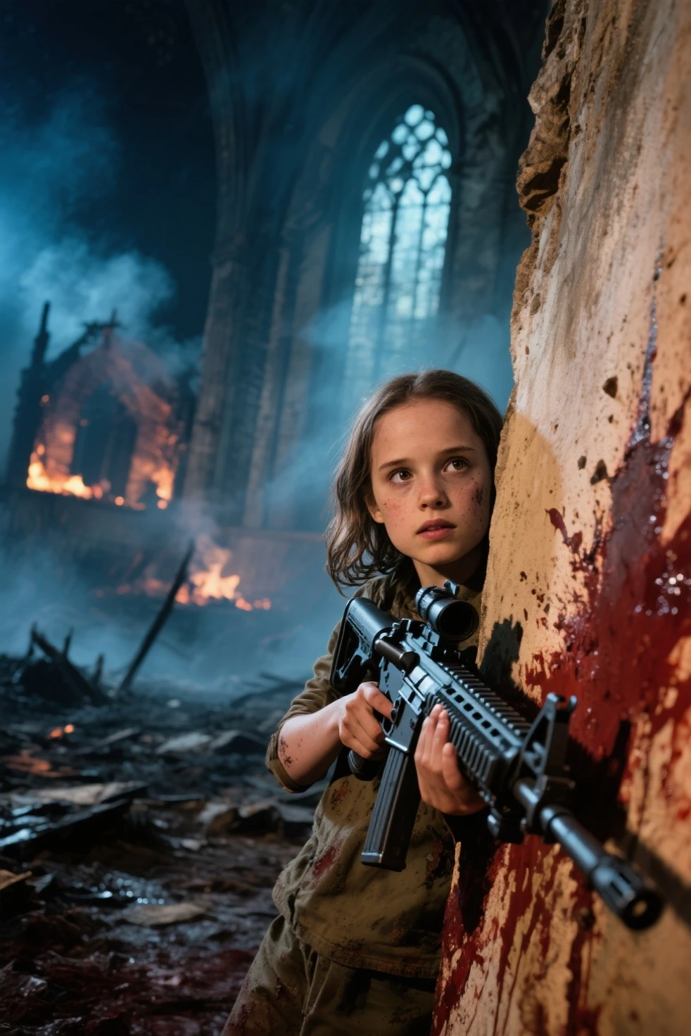 Bloody children crying in war