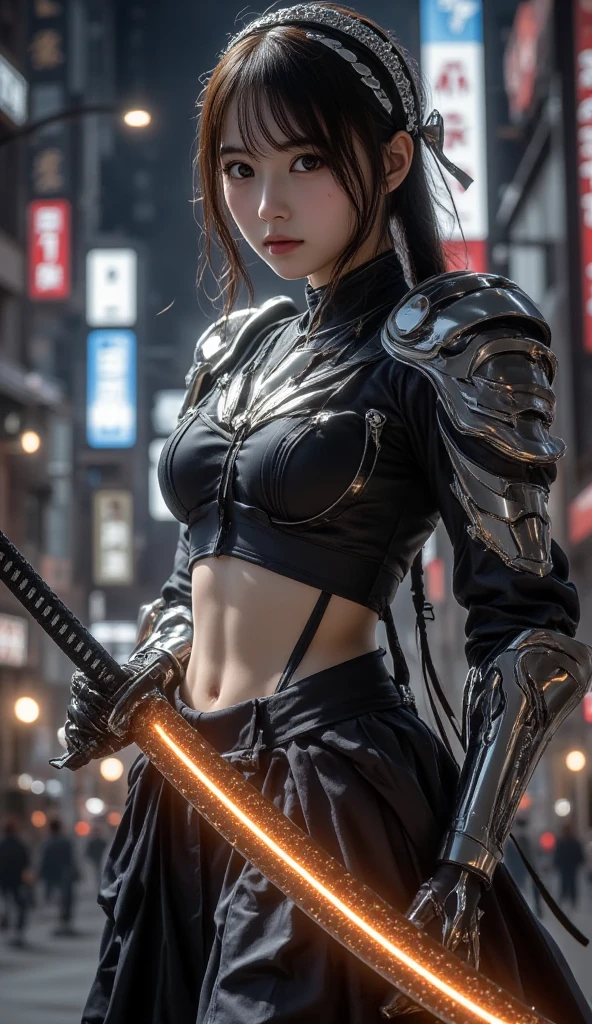 Surreal version of a woman kneeling down on one knee with sword in hand, very beautiful cyberpunk samurai,Sitting on one knee,Futuritic background, cyberpunk anime art, cyberpunk samurai, cyberpunk city anime art, cyberpunk anime, cgsociety 9, digital cyberpunk anime art, style of maciej kuciara .1girl, samurai armor, devil mask helmet, intricate, detailed ornaments, cold colors, metallic, Egyptian details, details very complex, realistic lighting, trending on social cgs, glowing eyes, facing camera, neon details, surreal details, full body portrait, Japanese atmosphere, lighting global, shadow, octane rendering, 8k, super sharp ta.((Best quality)), ((masterpiece)), (details:1.4), 3D, image of a female cyberpunk beautiful,HDR (High Dynamic Range),Beam Range,NVIDIA RTX,Ultra High Resolution,Unreal 5,Subsurface Scattering,PBR Textures,Post-processing,Anisotropic Filtering,Depth of Field, Maximum clarity and sharpness, Multi-layer textures, Albedo and Reflection maps, Surface shadows, Accurate simulation of light-material interaction, Perfect scaling, Octane rendering, Two-tone lighting Color, Wide Aperture, Low ISO, White Balance, Rule of Thirds, 8K RAW,