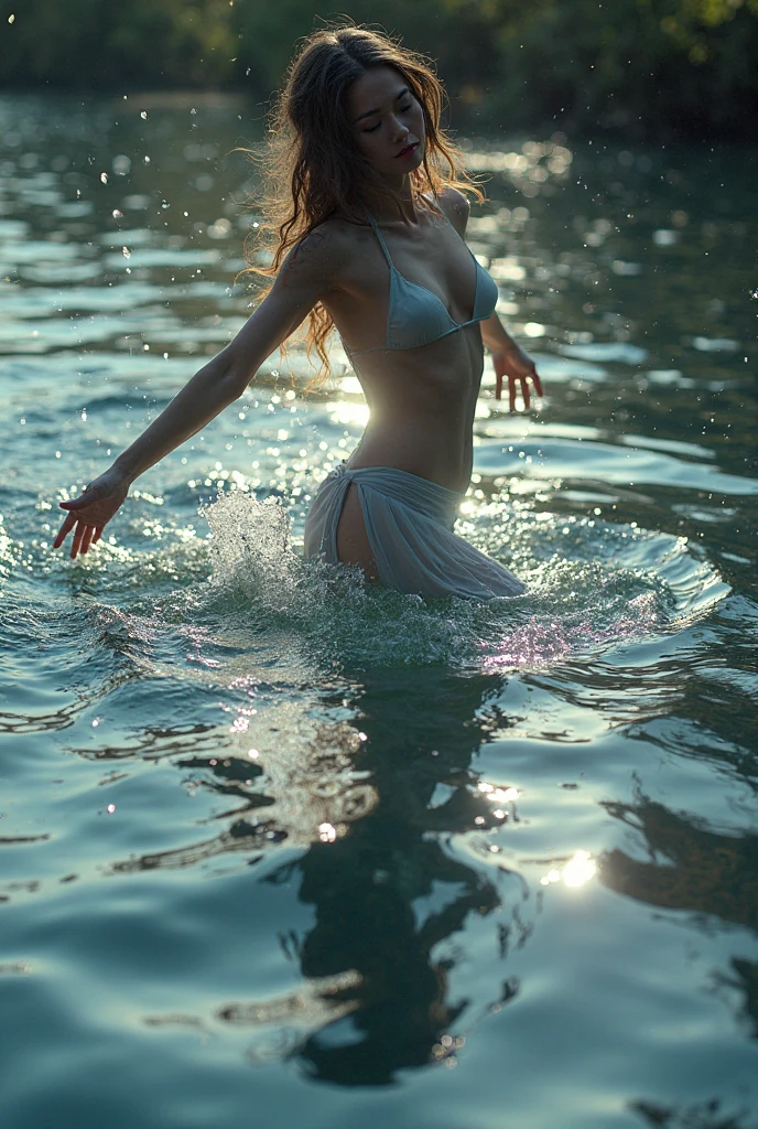 (( NSFW STILL SHOW)), (8K, Original photography, Top image quality, masterpiece: 1.2), hyper HD, (Realistic, Photorealistic:1.37, RAW, back lighting), realisticlying, A high resolution, back lighting. KAWAII Girls in Delicate micro bikini, girl jumping into the water、Falling、jump into the sea, diving to luminous water surface, Sparkling, (nipple:-0.9) . White beach, landscape, Curved horizon. { (pretty Ass | Gigantic Overflowing sideboob) } .