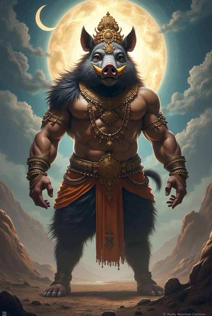 muscular bipedal camel with 3 heads, doing an indian deity pose, wearing purple sultan pants, digitl art, painting-like, HD, unrealistic, with one arm down and the other arm up, illustration, the first head is serious, the second head is smiling and wearing a purple turban, the third head is screaming, doing the sun mudra with your hands in front of your chest