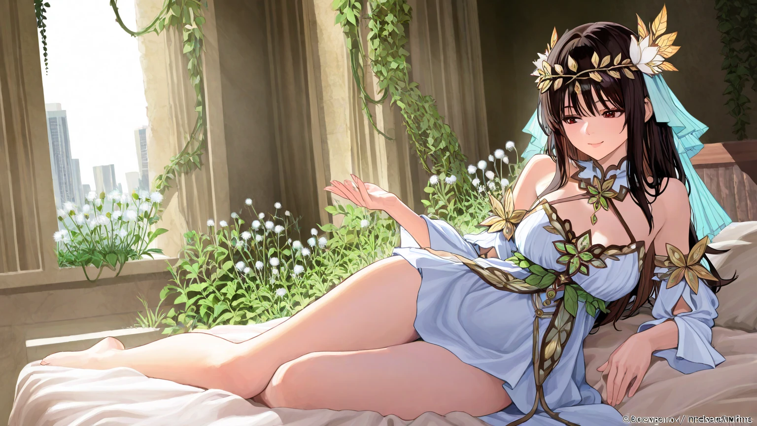 Official Art, Masterpiece European female face,elvish, short hair, lightbrown hair , brown eyes , Flower Frame ,Decorative panel , jugendstil , (masterpiece、top-quality、hight resolution: 1.4),in 8K, Drawing of a woman with short lightbrown hair, Anime Art Nouveau, highly detailed exquisite fanart, anime fantasy illustration, clean detailed anime art, detailed anime art, Sharp Focus, Delicate Beautiful Hair and Eyes and Face, realisitic, ultra-detailliert, a beauty girl, fairy