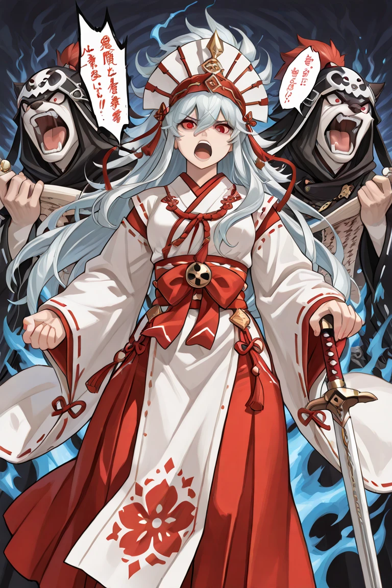 -ghost nocturnal, 1girl, long hair, japanese clothes, kimono, red eyes, skeleton, holding, white hair, sash, very long hair, hat, obi, glowing, solo, standing, weapon, glowing eyes, skull, twintails, long sleeves, smile, looking at viewer, wide sleeves, umbrella<lora:ghost nocturnal-000018:1>