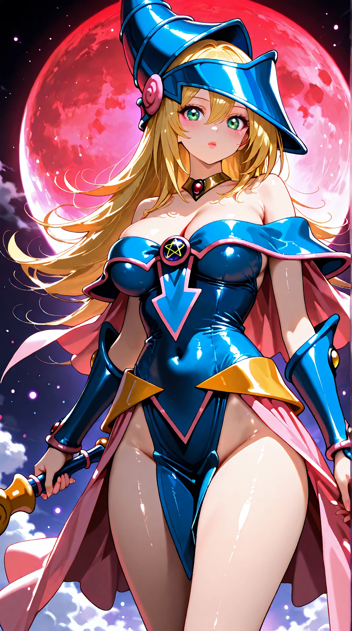 Dark Wizard Gils Translucent In Dress. Sujestiva y posando sexy. Background of hearts and magic in circles....