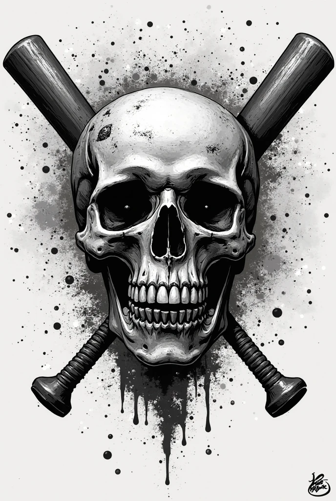 Imagine a hyper-realistic pencil drawing in black and white, capturing an eerie, macabre scene. At the center, a detailed skull is adorned in a classic baseball uniform, complete with a striped jersey and a fitted cap tilted slightly to one side. The skull's empty eye sockets and toothy grin add to the unsettling atmosphere. It grips a baseball bat firmly in its bony hands, poised as if ready to swing. The scene is bathed in dramatic lighting, with sharp contrasts between light and shadow, emphasizing the hollow depths of the skull and the texture of the uniform fabric. The background fades into darkness, enhancing the sense of fear and dread. The artist's meticulous attention to detail is evident in the lifelike shading and the intricate lines of the skull and uniform. The composition is framed perfectly, creating a chilling juxtaposition of life and death, light and dark, sport and the macabre. The excellent post-production work further enhances the hyper-realistic quality of this haunting, surreal image