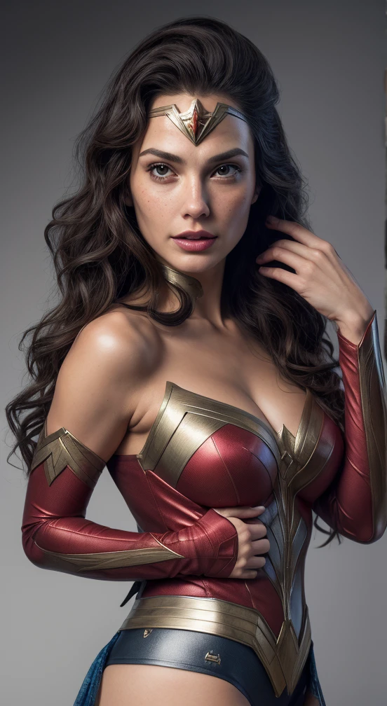 Nathalie Portmann, 25 ans, seductive look, sourire romantique, fine, brune, yeux verts, masterclass, 8K, UHD, HD, High quality, sexy, super hero, wonder woman, topless, in the street of New-York