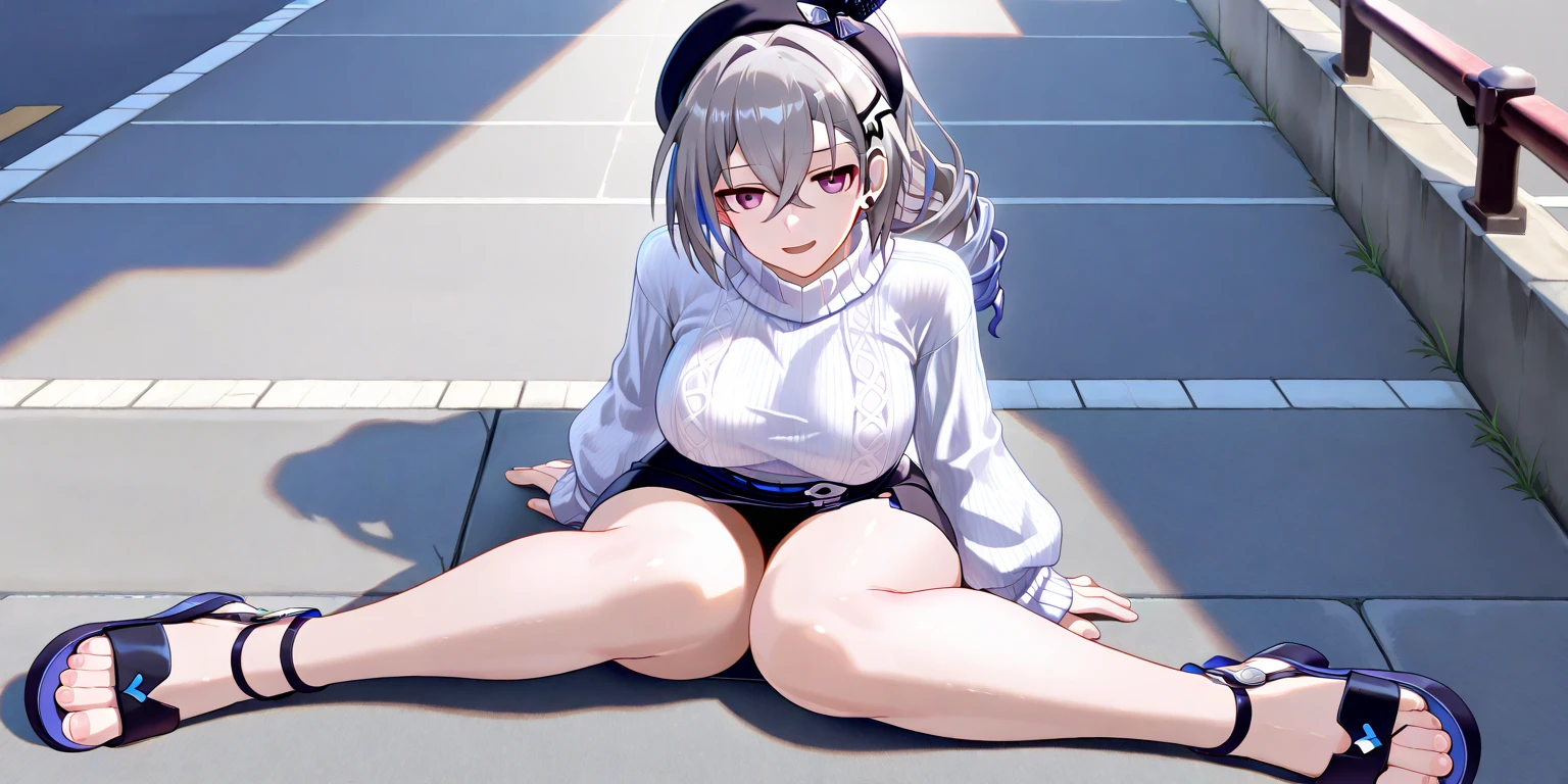 ponytail、Silver Hair、Nipples、tits、Insert the penis into the、Open your legs while crouching、Perfect body、Semen overflows from pussy、Surrounded by a lot of men、Sex