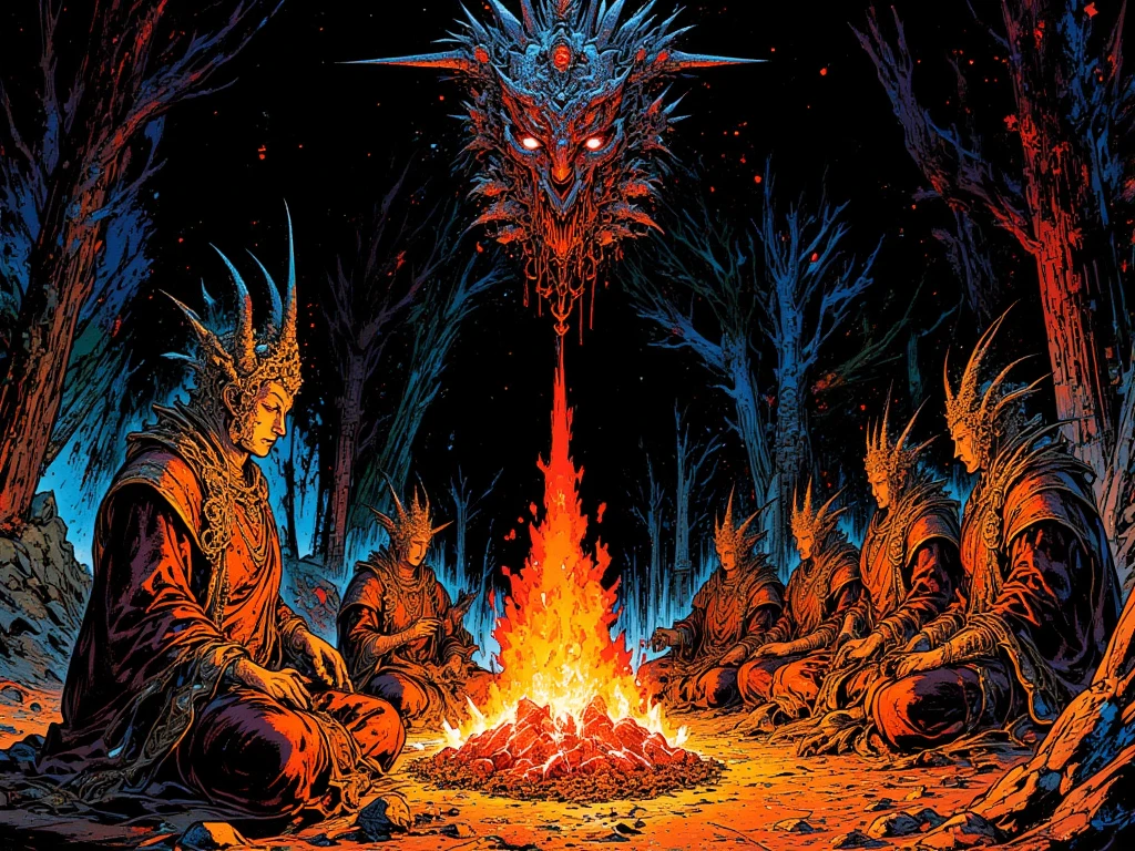 Brutal Deathcore drawing of dragon monster eating zombies