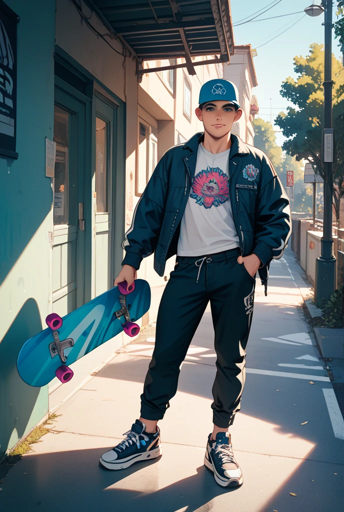 A little transgender boy playing in the skate park, wearing girly clothes