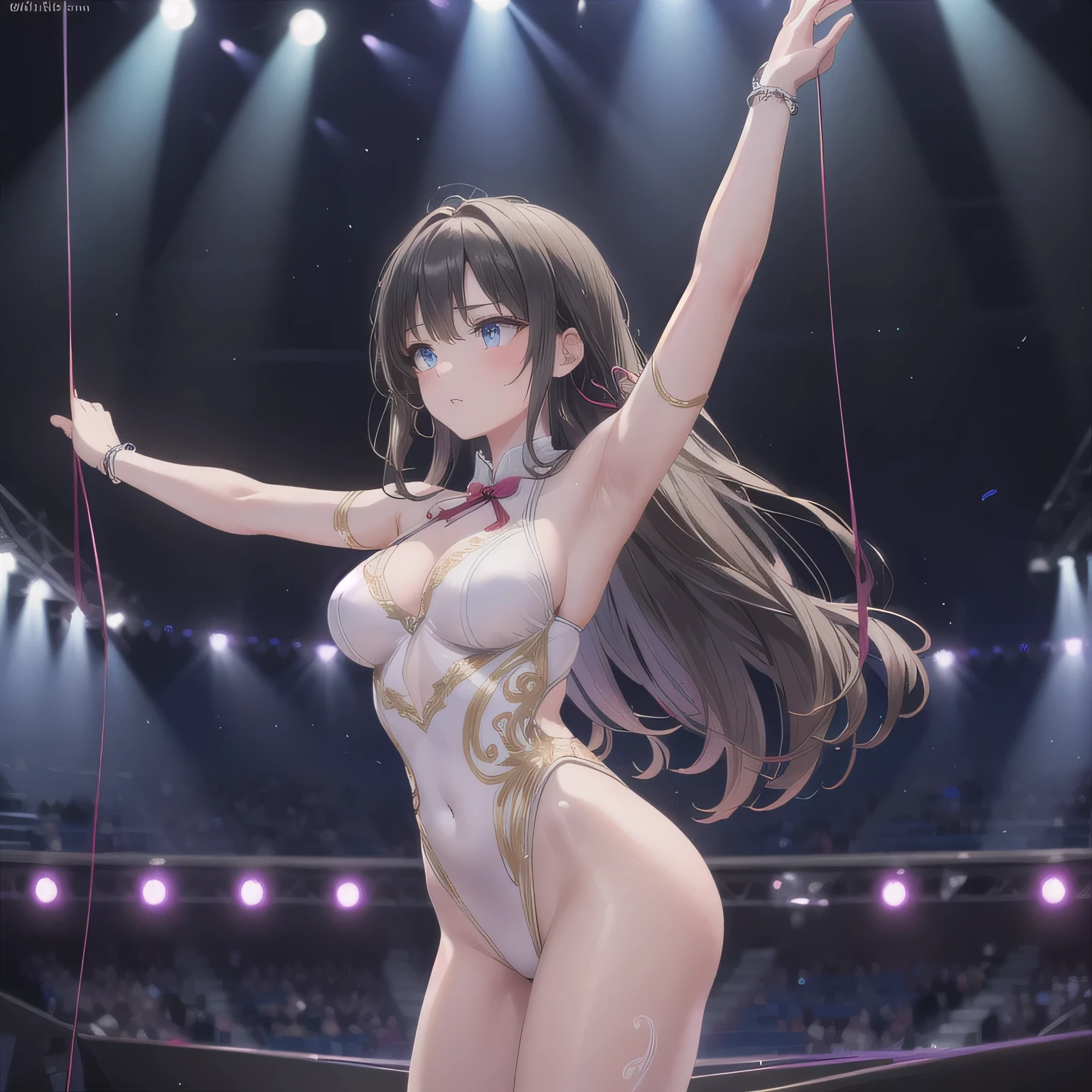 1 girl, alone, (The shirt will be tight around the chest....:1.5), Masterpiece, 8k, (big breasts:1.5), Cute face, smile a little, look at the audience., (hairy:1.8), (tits:1.5), pussy, blue panties