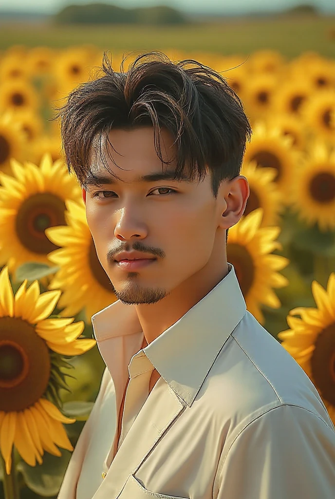 best quality,masterpiece,Ultra high detail,A handsome muscular man,Short black hair,topless,(Flowers on the shoulder),(With flowers in his black micro thong, flowers covered around his head, eyes are closed, covered, eyes are blindfolded with black cloth, realistic,Grey background, flowers on his head,Yellow, violet and white flowers,