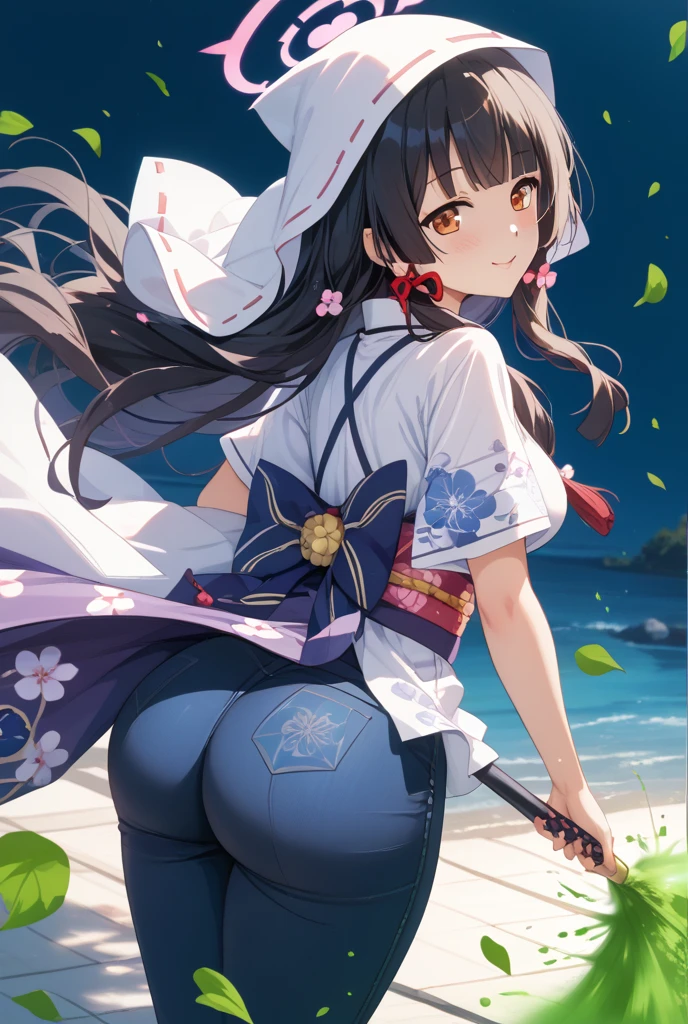 Hu tao, genshin impact, nude, Beach, posing, blue hair, naughty, solo, horny, spread ass, ass, wet pussy, blush, leaning, thick thighs, hat, wet