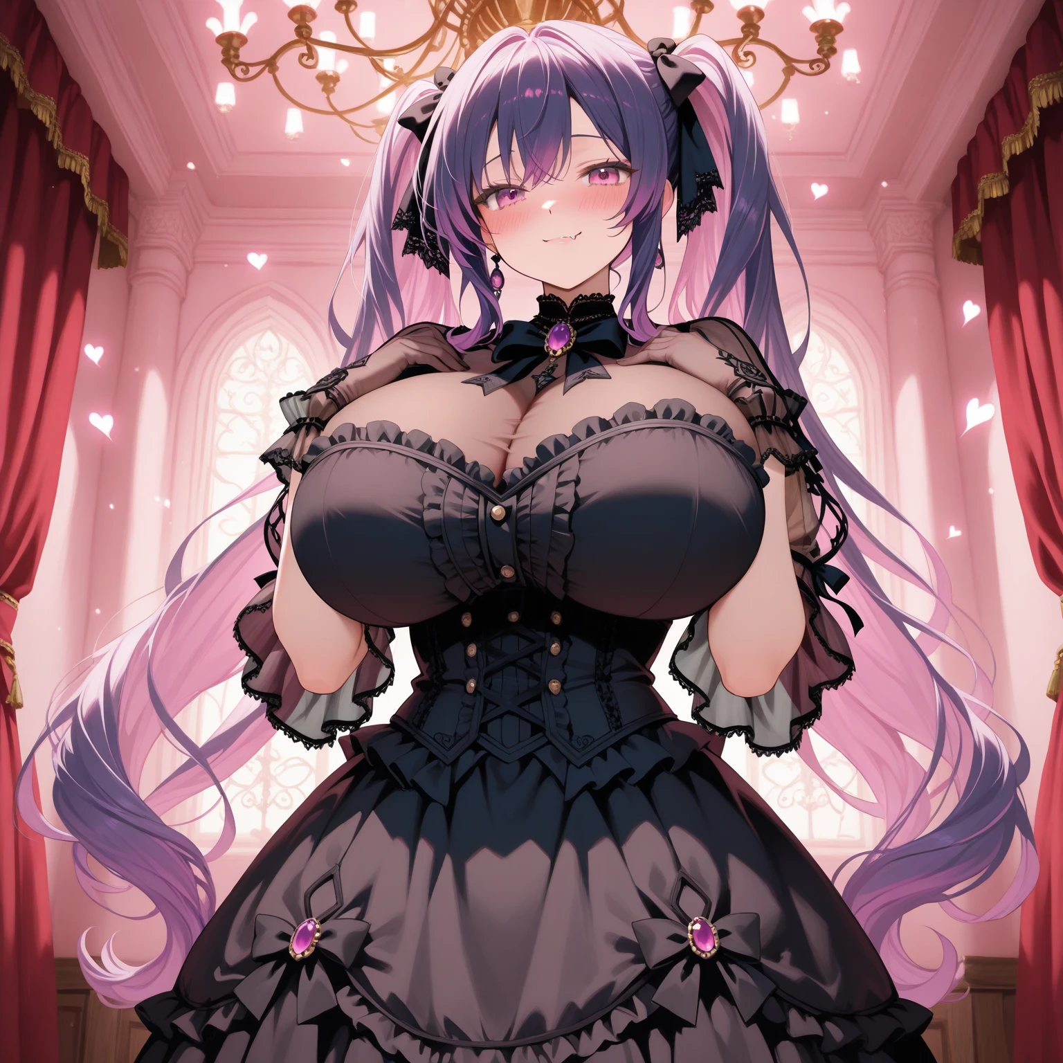 junnyan, 1girl, long hair, purple hair, purple eyes, ,live stage,  , (large breasts:1.2)  whole body　, palace

