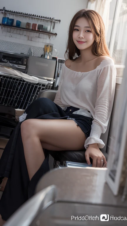 (On the train in Tokyo、Sitting in a seat on the Yamanote Line)、(Realistic、Like a photograph、Live Action、8k, Realistic, RAW Photos, Best image quality: 1.4), Single-lens reflex camera、RAW Photos, Highest quality, Realistic, Highly detailed CG Unity 8k wallpaper, Written boundary depth, Cinematic Light, Lens flare, Ray Tracing, Realistic background、(Open chest shirt:1.4、Denim pants:1.4、Big Breasts、Breast flash:1.3)((Brown inner color hair:1.1))、((White skin))、 Cute Japan Office Lady、Japanese Girls、24-years-old、((whole body:1.5))、Long Hair:1.2、I like that style、stylish、Very detailed、Pay attention to the details、Perfect outfit、Dozing off on the train、sit in a train seat、View from above、Accurate Arm、Accurate feet