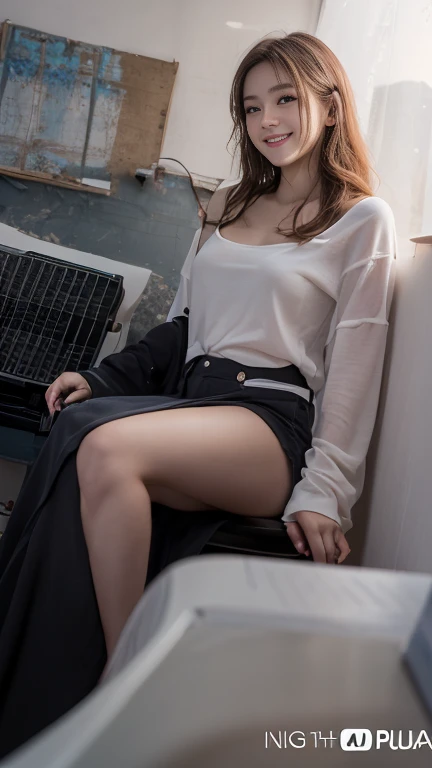 (((Panties visible from under the skirt)))、Sitting、She is showing her light blue underwear from under her skirt...。Embarrassing。Small breastsで美脚。There is a gap between the legs。Random posture、Mix 4、(8K、Live Shooting、Highest quality、masterpiece:1.2)、(Genuine、photoGenuineistic:1.37)、One person is standing、beautiful、beautiful woman、Professional Lighting、Photon Mapping、Radio City、Physically Based Rendering、、Gradient black hair、、Shortcuts、Short Curly Hair、girl、Highest qualityの画像、High resolution、1080P、(A sharp face)、(Detailed facial depiction)、(Detailed description of the handpiece）、（Detailed CG）、Extreme light and shadow、Messy Hair、Masterpieces、Rich details、（Detailed facial features）、（Highest qualityの画像）、（masterpiece）、（beautiful目）、I&#39;m looking forward to, Be conscious of your collarbone、Pale pink lingerie、Small breasts、Small breastsの体、slim、下着姿の日本人の19歳のgirl。Sheer lace lingerie。 Highest quality、Shining beautiful skin、beautifulな眼、Small breasts。Narrow shoulders、Small breasts、Narrow waist、Thin ass、beautiful太もも、Thin thighs。Small Ass。Narrow waist。Thin ass、Narrow waist、Underwear that digs into、Professional Writing、Make your fingers natural、Messy Hair、Sexy pose、を突き出してThere is a gap between the legs。whole body。Thin legs、Thin legs。barefoot、Show off your inner thighs、