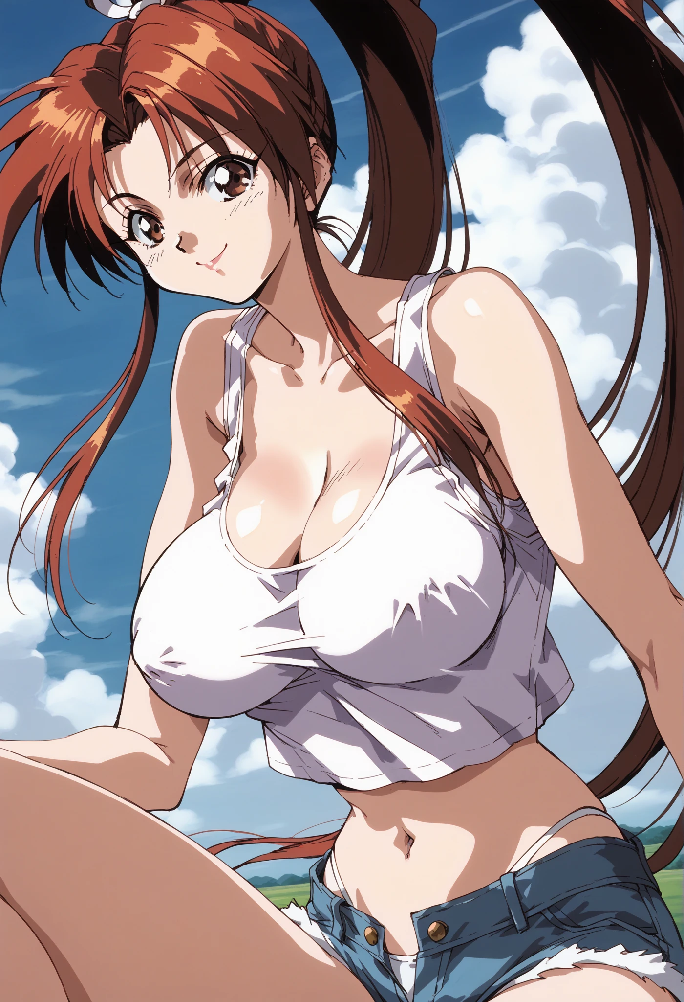 orihime inoue, bleach, fair skin, long hair, brown eyes, ((detailed eyes:1.2)), large breasts, wearing micro bikini, sexy, sensual, sleeveless, sideboob, underboob, masterpiece, top quality, best quality, official art, beautiful and aesthetic:1.2), extreme detailed, colorful, highest detailed
