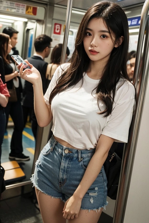 (​masterpiece:1.3), (8K, Photorealsitic, RAW Photography, Top image quality: 1.4), japanes、beauitful face, (lifelike face), (middle hair:1.3), realisticeyes, Beautiful eyes, (real looking skin), Beautiful skin, enticing, The ultra -The high-definition, A hyper-realistic, high-detail, OL, On the train at night、a miniskirt、Sit with your legs spread、Sit with your crotch open, a smile, white  shirt, jaket、Panchira、Voyeurism、