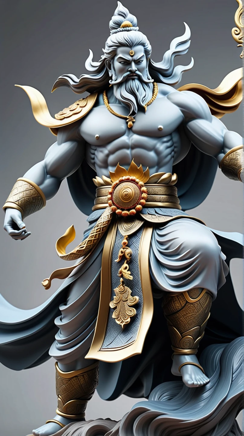 Dunhuang，Aesthetic，male，muscular，hairstyle，Clothes platinum，Fairy，4K，light，Ball Head，Blonde，The fluttering yarn of clothes，Flowing clothes，Male bodhisattva，头发hairstyle，sacred，Cool clothes，Biceps，monk，Break，Hands together，3/4 Angle，Man standing sideways。Asian Beauty，male俊俏面孔