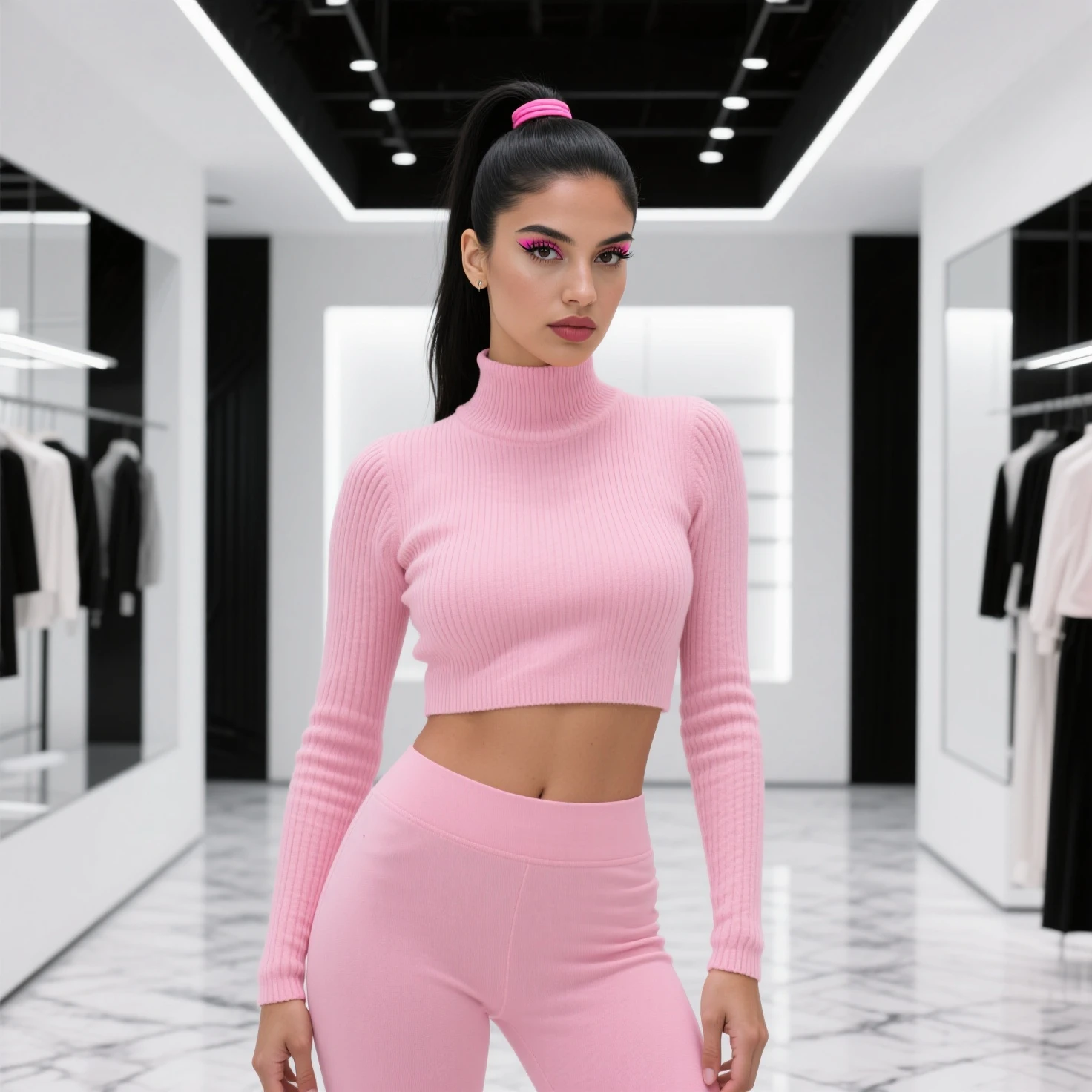 Girly pink Techwear fashion style photography full body  portrait of (DuA_lipA) sexy, detailed, best quality