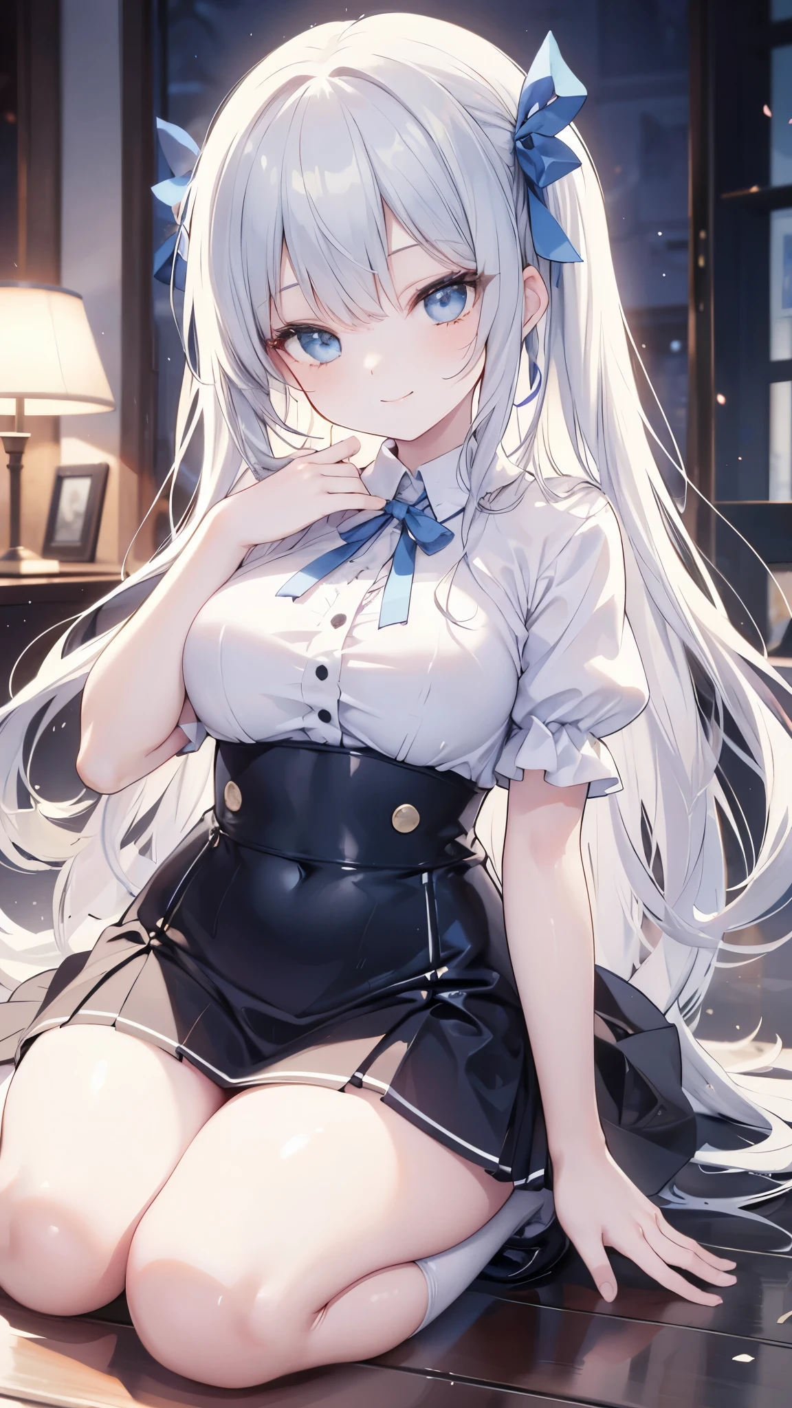 white hair, bikini and skirt, ((masterpiece, best quality:1.5)), ((Beautiful detailed cat aqua eyes:1.2)), cat ears, pale skin, medium breasts, beautiful hands, beautiful fingers, EasyNegative