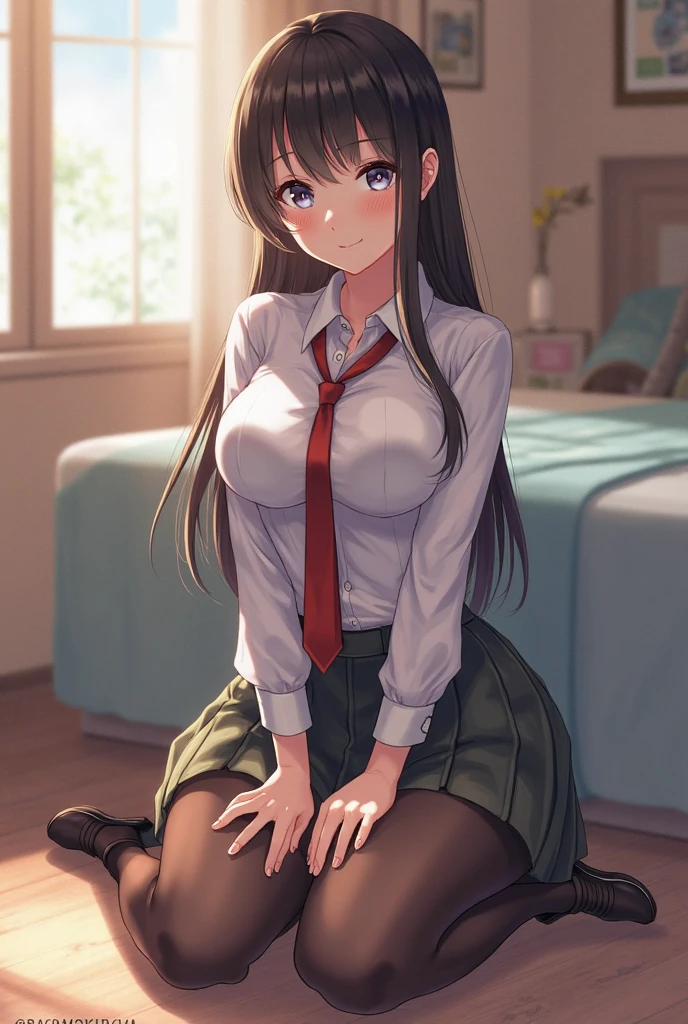 nozomitoujou, nozomi toujou, green eyes, brown hair, curly hair, large breasts, masterpiece, best quality, high resolution, beautiful detailed eyes, extremely detailed face, good lighting, detailed CG, messy hair, blouse, pencil skirt, one eye closed, upset, school corridor, sitting on the floor, leaning back, (knees bent), (legs spread)