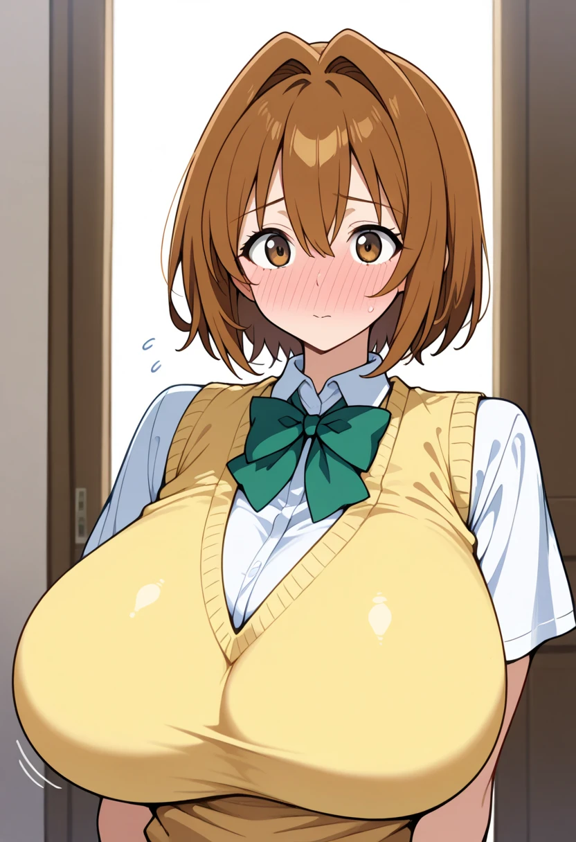  nude, big breasts, sexy(masterpiece), (best quality), (ultra-detailed), (best illustration), (best shadow), (absurdres), nobarakugisakinova, short hair, orange hair, ((brown eyes)), kugisaki nobara, , 1girl, solo, jacket, bangs, gakuran, closed mouth, long sleeves, looking at viewer, upper body, Beautiful character design, official art,extremely detailed CG unity 8k wallpaper, perfect lighting,Colorful,shiny skin, (masterpiece:1.0),(best_quality:1.0), ultra high res,4K,ultra-detailed, photography, 8K, HDR, highres, absurdres:1.2, Kodak portra 400, film grain, blurry background, bokeh:1.2, lens flare, (vibrant_color:1.2), (beautiful_face:1.5),(narrow_waist),nsfw, undressing,large breasts,solo,lingerie,NSFW,smile,blush,bra,unbuttoning,cleavage