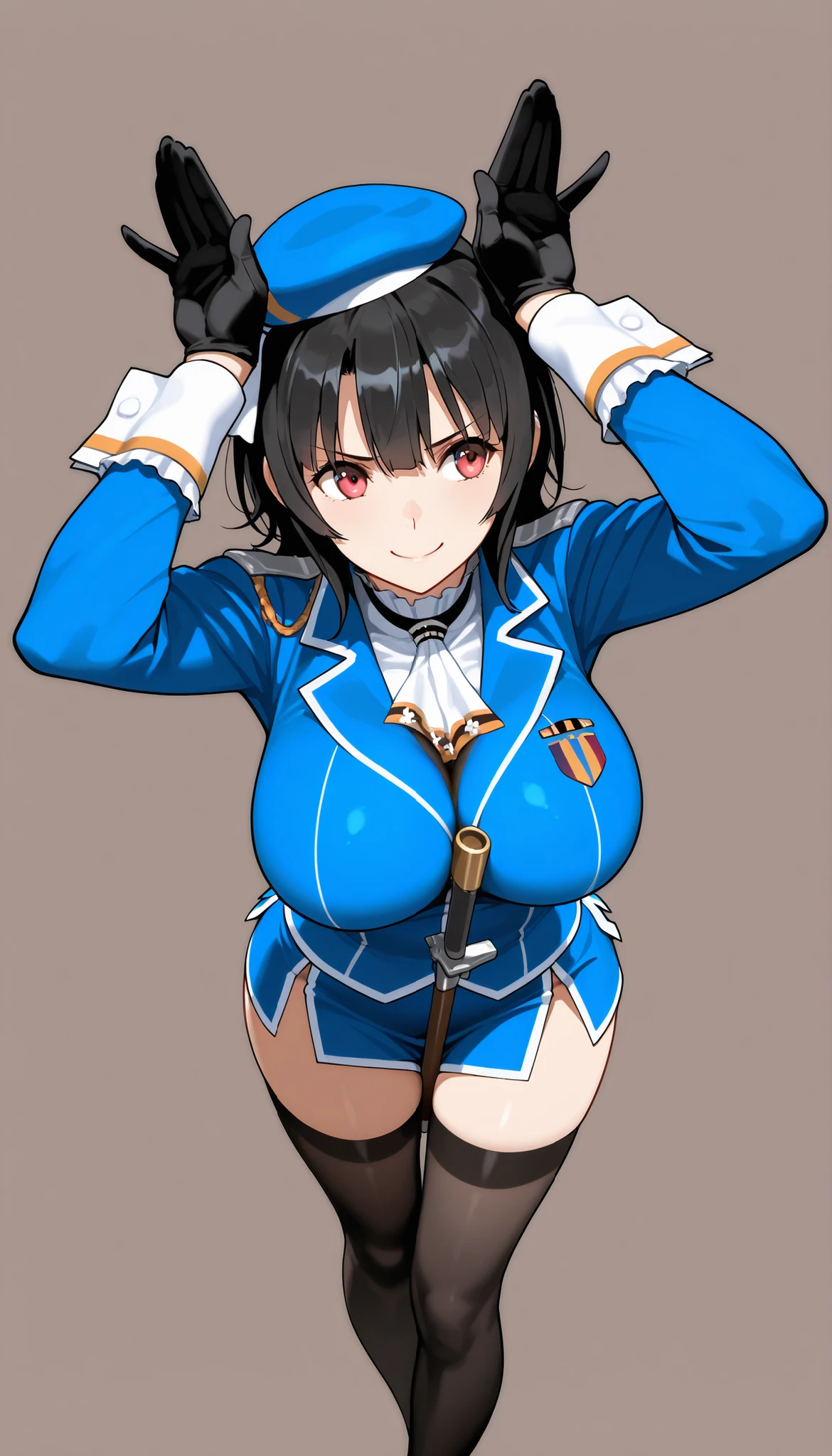 masterpiece, high score, Great score ,very high resolution,fleet this is,Takao,(((simple background))),uniform,miniskirt,beret,stare at viewers in the mansion's bathroom,(((Between clothes))),
happy,dynamic pose,Black Gloves,weapons,black knee-high stockings,Rabbit ear pose ,Big breasts,