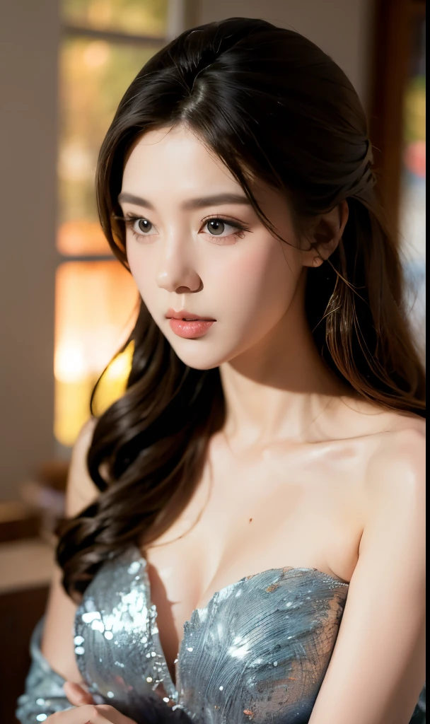 Beautiful woman with perfect body:1.4,Layered Hairstyle,Prominent cleavage,Highly detailed face and skin textures,Double eyelids,Skin Whitening,Long hair,Whitened long legs