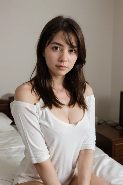 anna1,1girl, solo, (realistic),(hyperrealism),(best quality),(masterpiece),(ultra high res),(photorealistic),(film grain),(underwear , pov , close view , looking at viewer  milf),eye makeup,detailed eyes,detailed bedroom  , smile ,