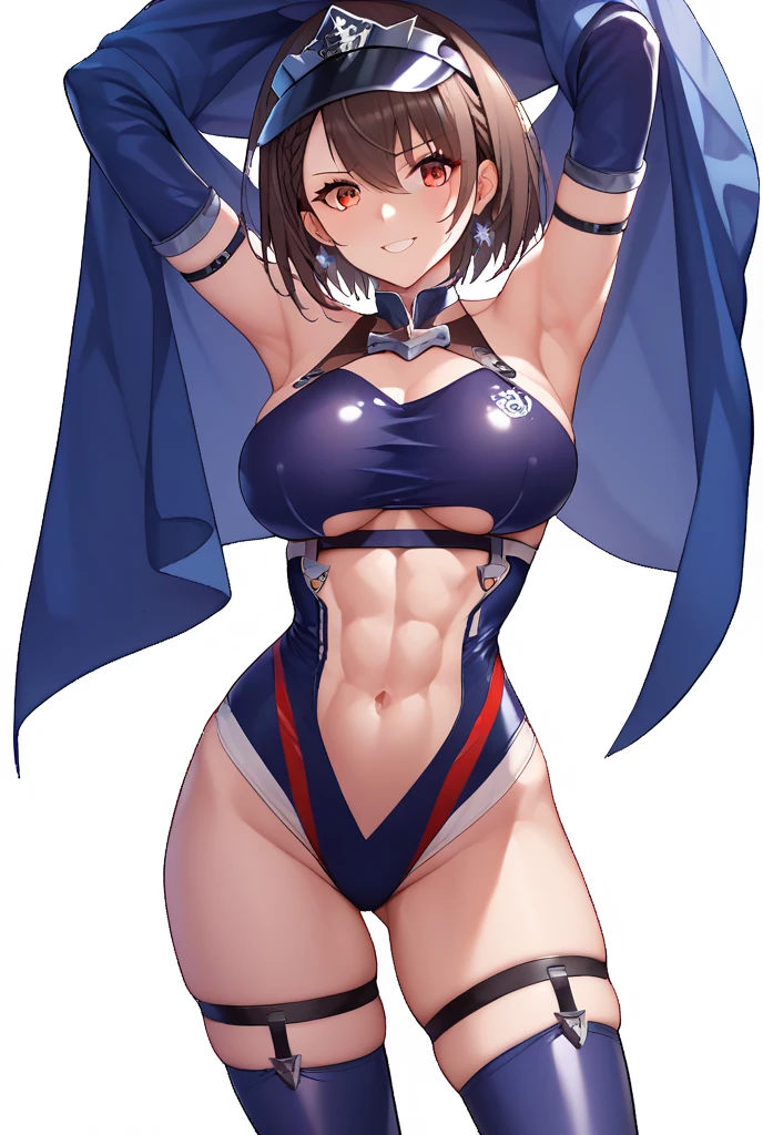 Brown Hair、Purple Eyes、short hair、police、Police、Swollen breastiniskirt、Thighs、Large Breasts、Rin々New eyes、Sharp Eyes、Partly removed clothes、A glimpse of bare skin、A well-trained body、Belly button、Toned Abs、Slump to the ground、A regretful look、Shoulder Bare、Beautiful shoulder line、I can see your underwear、Panty shot、White underwear、