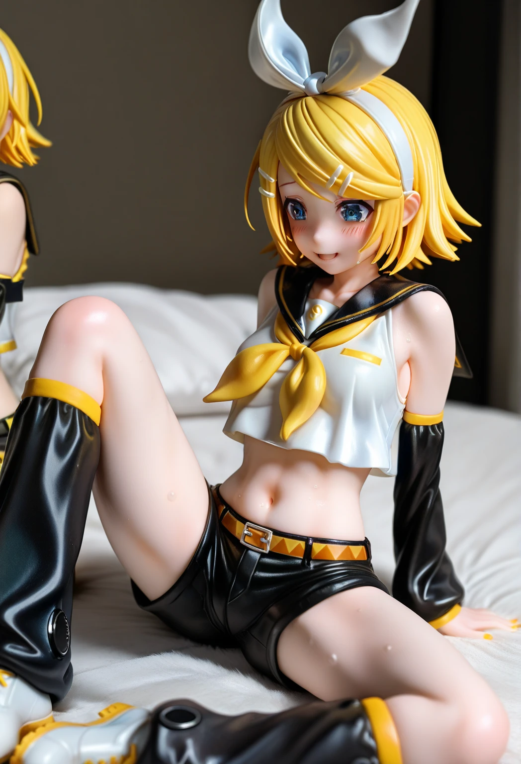 Nipples、penis、penisを踏む、Put your hands behind your head, show your armpits、highest quality,masterpiece,8k,One girl,((((((10 years old)))))),orgasm,blush, Sweat,fuuma_home town,(change,,Bobcut,Flat Chest, short hair,Wavy Hair:1.5),Blonde,Short Hair,black thighhighs,Black Elbow_gloves,Green Gem,thigh_boots,Turquoise Eyes、Please have blonde hair、Please make a mocking expression