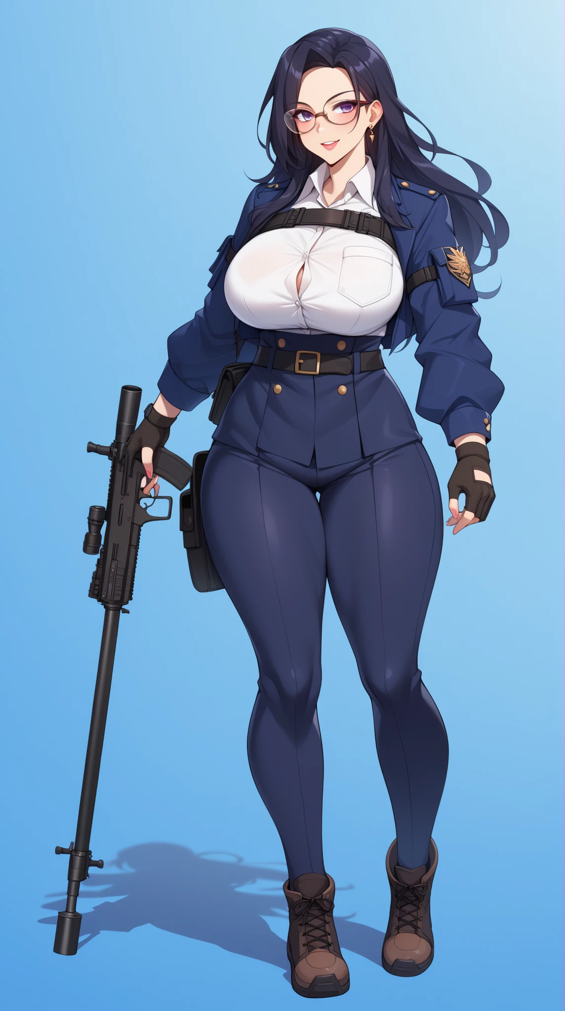 One Girl,Precise five fingers,{Knee-high socks}、(((Wide Hips)))、 (((plump and thick thighs)))、((Big Ass))、(Big Breasts) Embarrassed look,whole body、Long Hair、Sexy pose,Black footwear、Black Hair、blonde、Short skirt、