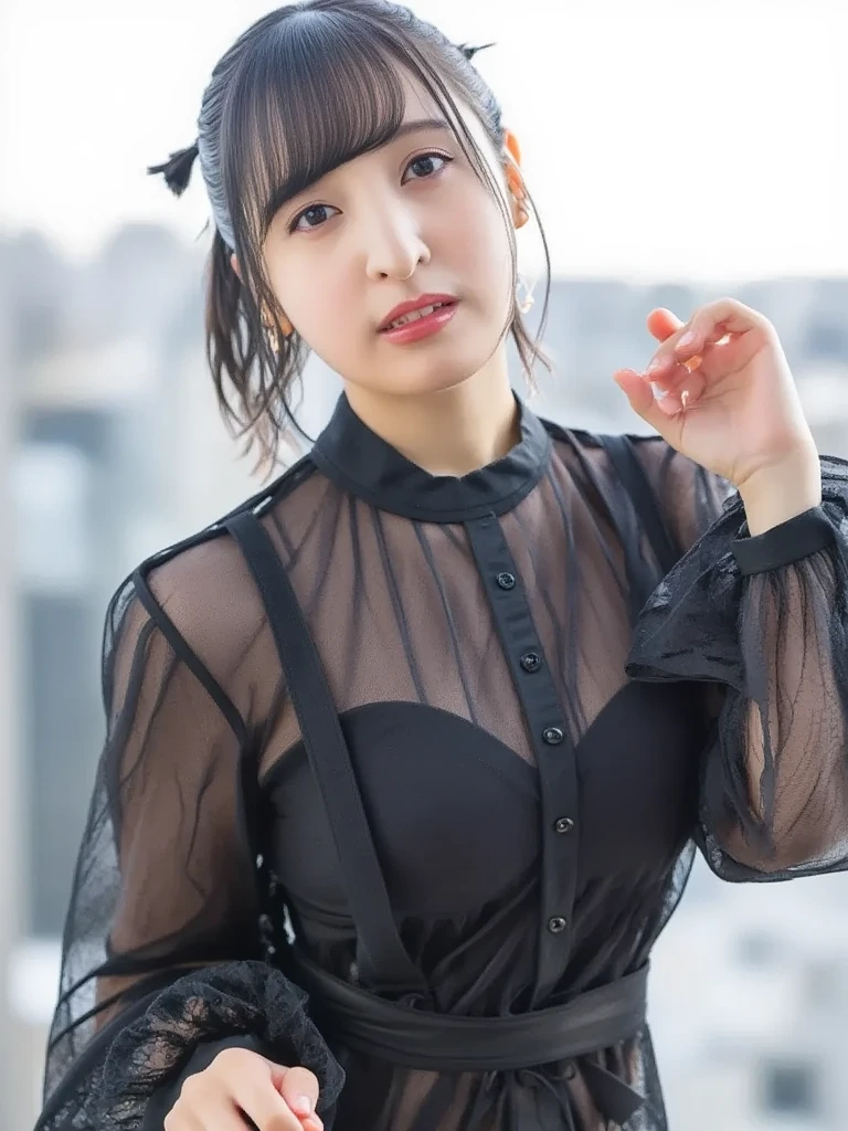 Best quality, focus on face, soft light, black hair, ((Japanese)), (blouse), (((front, face))), (depth of field), ultra high resolution, (realistic: 1.4) , RAW photo, upper body