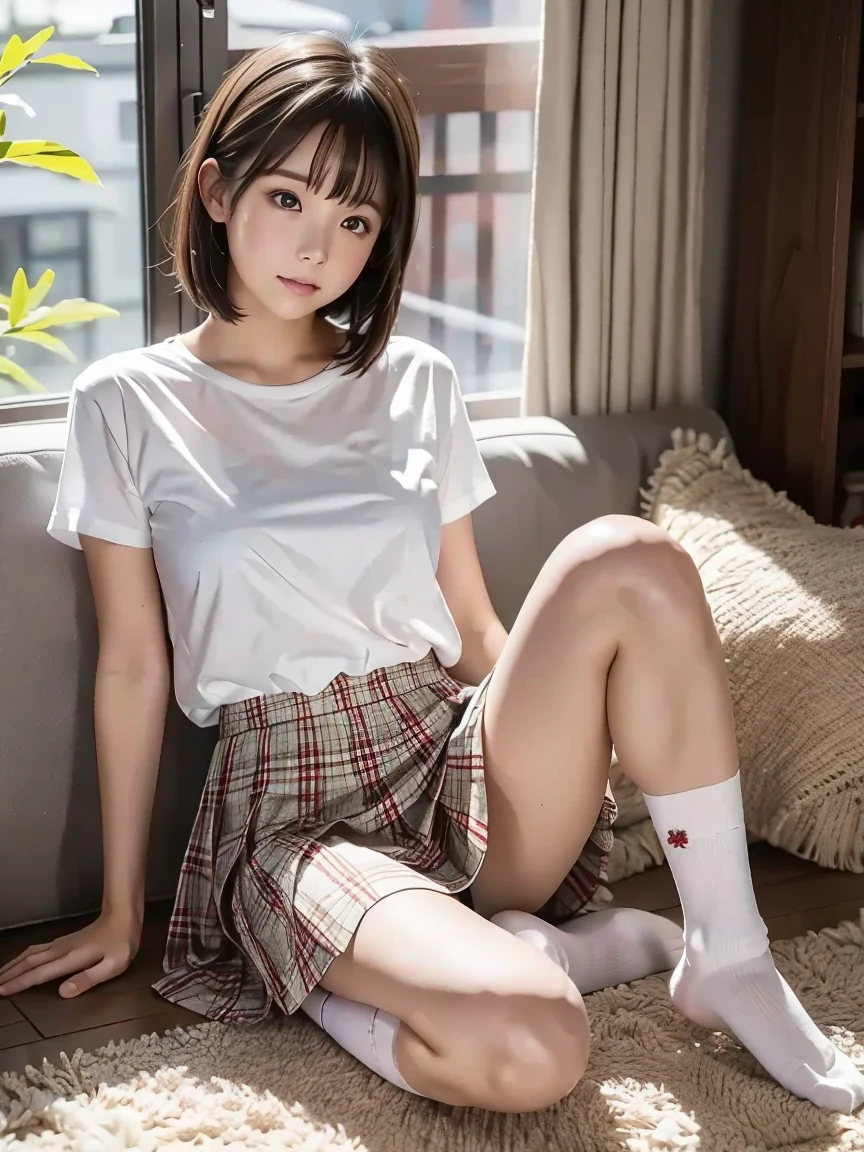 (Looking at viewer:1.3),(looking straight ahead:1.3),(gazing at viewer),(sexy panties:1.3),(looking at camera),(realistic silk panties:1.3),(white panties:1.2),,(Big eyes:1.2),(double eyelids:1.3),(long eyelashes:1.2),(Extremely beautiful face, Beautiful lips, Beautiful eyes, smile:1.5),(happy smile:1.5),32K,Japanese school uniform, brown loafer, beautiful teeth:1.1), masterpiece, Raw photo, Best Quality, Photorealistic, Highly detailed CG Unity 32K wallpaper, intricate detailed face, ((Ultra detailed skin)) Super Idol, Clear eyes, thick thighs, drooping eyes