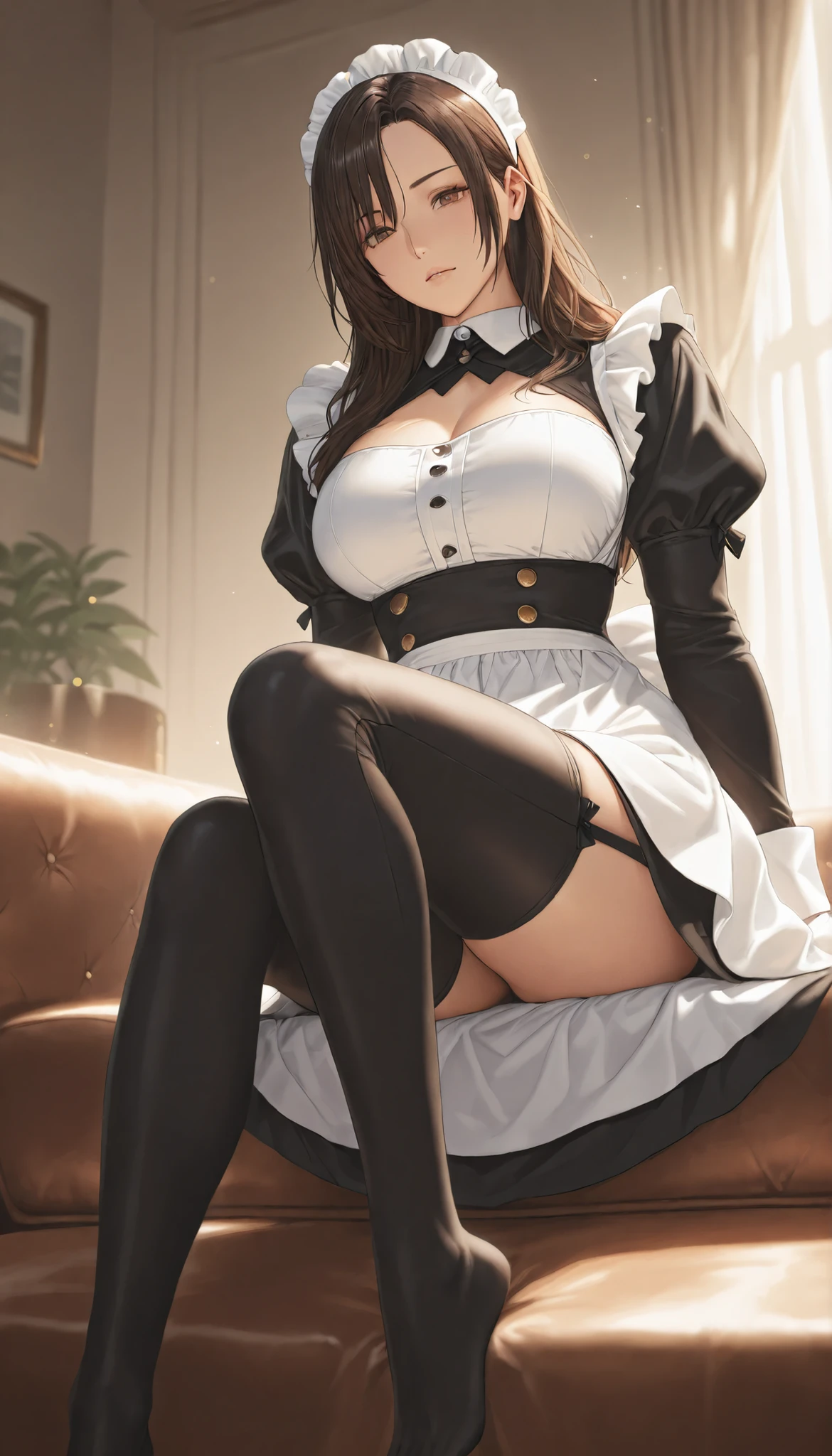 Maid clothes Dark Elf Alluring thighs Knee-high socks Large Breasts Brown Skin