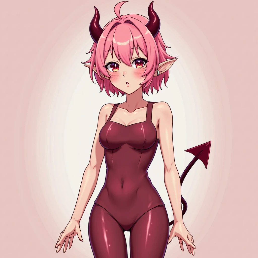 1girl, person faux, latex b34n bodysuit, red bodysuit, horns, bare shoulders, cowboy shot, simple background<lora:ciara-animaginexl-1-000005:0.8> <lora:b34n-animaginexl-1-000009:0.3>