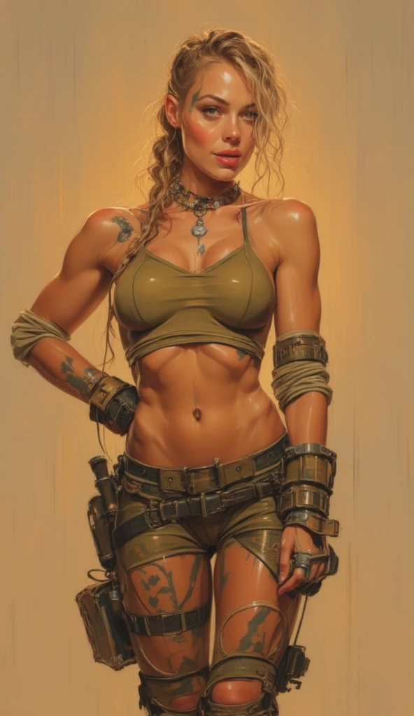 female beggar from the early 18th century, short hair, blond hair, tattoos, small breasts, ripped ragged clothes, barefooted, sitting on the street, dungeons and Dragons 5th edition fantasy illustration, highly detailed cinematic fantasy portrait, black outlining, full color illustration, in the style of BORIS VALLEJO & JULIE BELL, masterpiece, 8k, ultra-detailed, physically-based rendering, vivid colors, dramatic lighting, dramatic pose, intricate background, fantasy, photorealistic