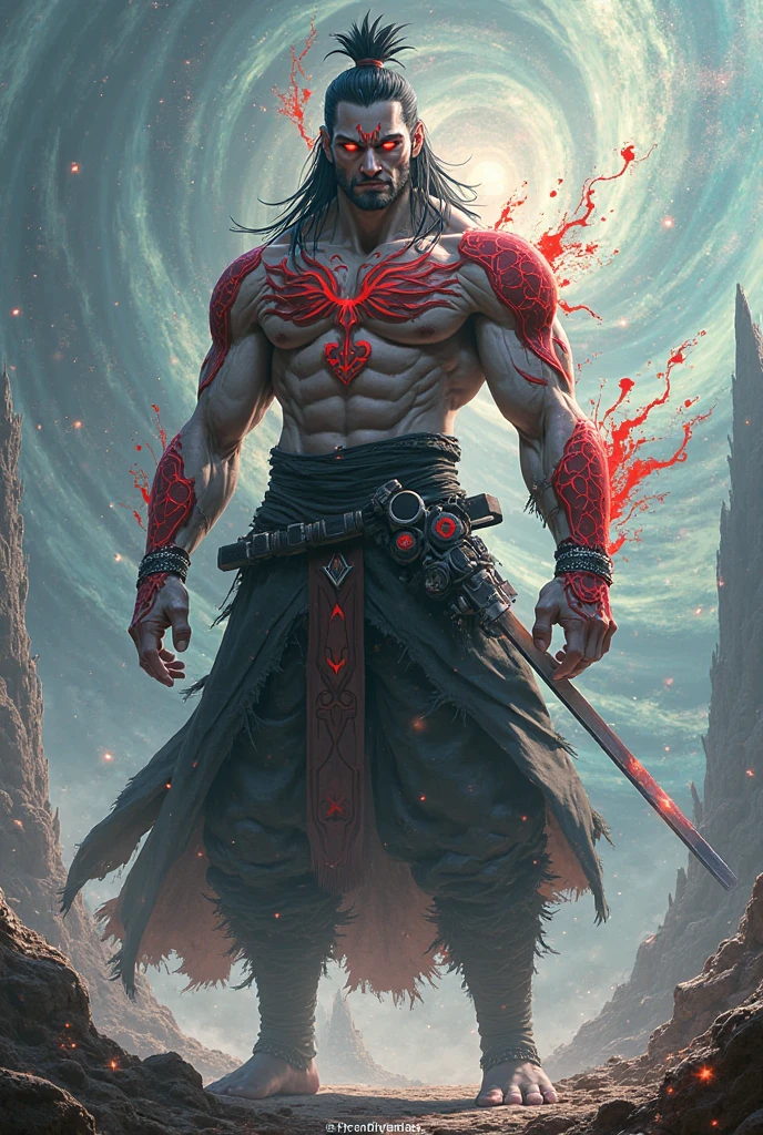 A 50-year-old man with slicked-back reddish-brown short hair, a large beard covering the lower half of his face, piercing eyes, handsome features, an open dark red fantasy martial arts-style robe coat, flowing short sleeves, a black and white undershirt, matching cloth trousers, a metal belt buckle, he exudes a dark red aura of death, strides down a desolate and silent moonlit street, this character embodies a finely crafted fantasy martial arts-style overlord in anime style, exquisite and mature manga art style, dramatic, high definition, best quality, highres, ultra-detailed, ultra-fine painting, extremely delicate, professional, perfect body proportions, golden ratio, anatomically correct, symmetrical face, extremely detailed eyes and face, high quality eyes, creativity, RAW photo, UHD, 32k, Natural light, cinematic lighting, masterpiece-anatomy-perfect, masterpiece:1.5