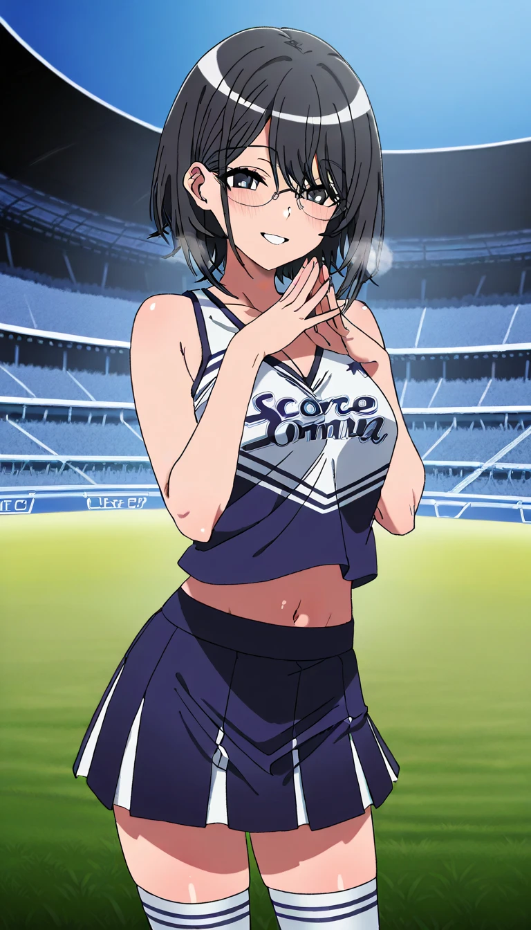 ((1girl)),((alone)), utena hiiragi,(masterpiece), (best quality), (ultra detailed), (best illustration), (best shadow), (absurdities), sharp focus, cowboy shot , dynamic posture looking at the viewer, small breasts, narrow waist, wide hips, wide thighs, round butt, erotic, romantic, (very detailed eyes, lips 1.1), very detailed eyes, eyes, Very detailed face, Very pretty face, height full, beautiful slim figure, femininity, expressive appearance, elastic small breasts, increased sexuality, short hair, purple hair, ahoge, yellow eyes,+.+, hair between the eyes, ((white camisole)), ((cleavage)), ((bare arms)), casual, ((denim skirt)),((miniskirt)) ((bare legs)), defined body, perfect and beautiful body, perfect and beautiful, smile, crazy smile, lips parted, fang , saliva, blushing, hand on chest, (sexy pose: 1.2), ((solo)), standing: 1.3, outdoors, city, cityscape, streets, cloudy sky, clouds, looking forward, (( focus on breasts), point View: (from Middle), red blush, perfect anatomy, perfect hands.
