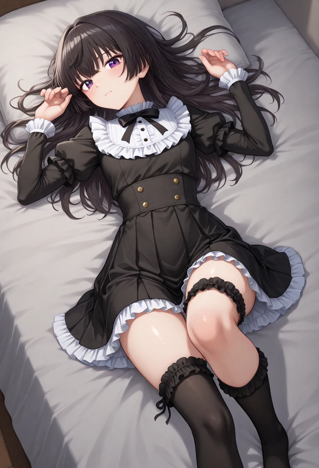 ((masterpiece)),((highest quality)),((Anatomical)),((Realistic)),((Detailed Description)),((cute)),((((Cute kids room for girls)))),(((1 kindergartener))),((Beautiful Eyes)),((Baby Face)),((Petite)),((Bewitching Smile)),(((black mourning clothes))),((Black tights)),
