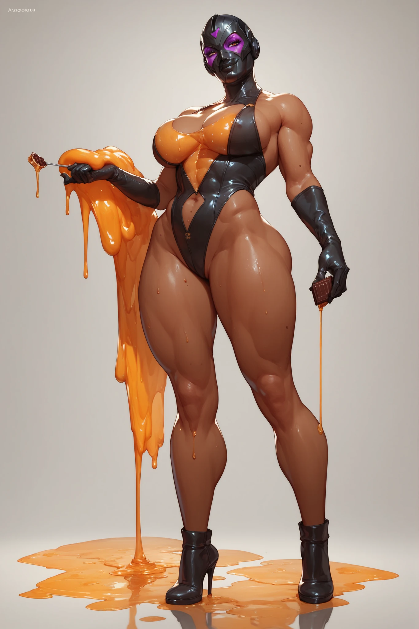 software, (Bright yellow latex suit,Black latex pants）White sneakers,choker（Big Breasts, Beautiful breasts, Large Breasts)Narrow waist, Curvaceous figure,Thick legs,Pregnant belly ,Ahegao, Open your mouth,smile,Happy expression,Drooling,Dripping Sweat, trembling, Large amount of steam,Highest quality,Black Hair,Inner Color,Red lipstick,Pink Eyeshadow,Bob Hair, Blushing,The background is the city