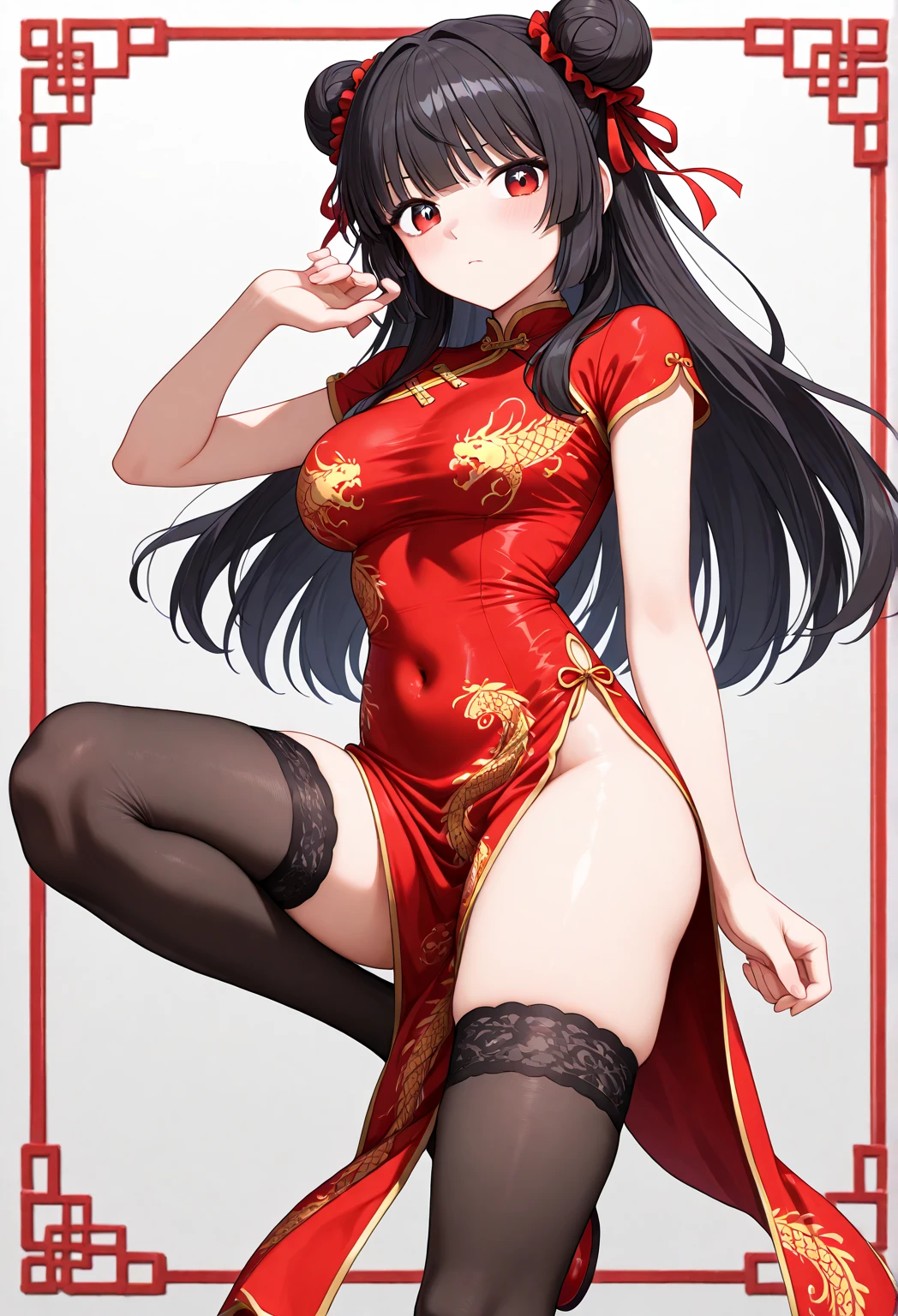 A tragic historical drama in 8k live-action style: Beautiful palace secrets　Beautiful Chinese Kung Fu Princess with long black hair has very intense sex with old Emperor　Gorgeous embroidery, Ultra glossy, She is wearing a shiny red top and bottom long sleeve floral pajama kung fu suit....　　She gets her penis thrust into her by the emperor