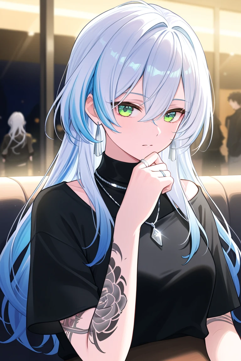 (shylily/(Twich/):1.5),(masterpiece:1.2),(best quality:1.2),A beautiful girl、slim、High、((Black Y-shirt and white pants、glamorous street style))、Please wear a jacket、Wear a hood to cover your face、(Detailed beautiful eyes)、Evening restaurant、((Dinner at the restaurant in the evening))、((Similar face shape to Carly Rae Jepsen))、(short hair)、((face smaller))、((Normal face))、((Bright blue eyes))、((Adult female 26 years old))、((Cool Lady))、((Like a celebrity))、((Expressionless))、((Korean makeup))、((Elongated and sharp eyes))、((Happy Dating))、