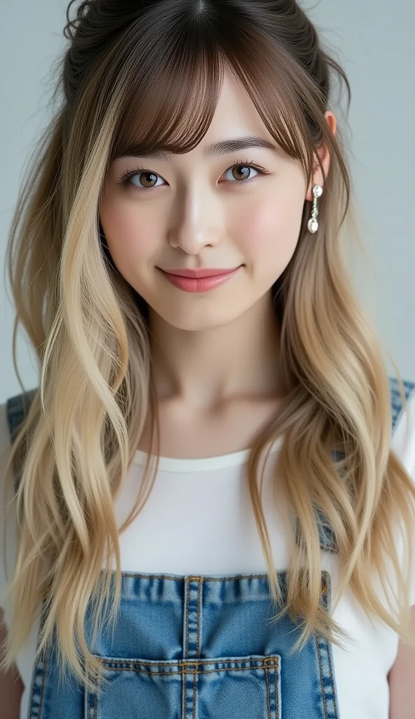 (highest quality,Super detailed,Physically Based Rendering:1.2), Realistic,Portraiture,Beautiful young woman with long wavy hair and captivating eyes,Delicate facial features,Soft lighting, Vibrant colors, ((Playfully licking fingers with tongue, Gently placing a finger in the mouth)),Subtle expressions of joy and anticipation,Romantic atmosphere, (Close-up shot of sensual lips),Cheeks turn slightly red,Sensual and sophisticated,A gentle and captivating gaze. centered, Studio gray background .