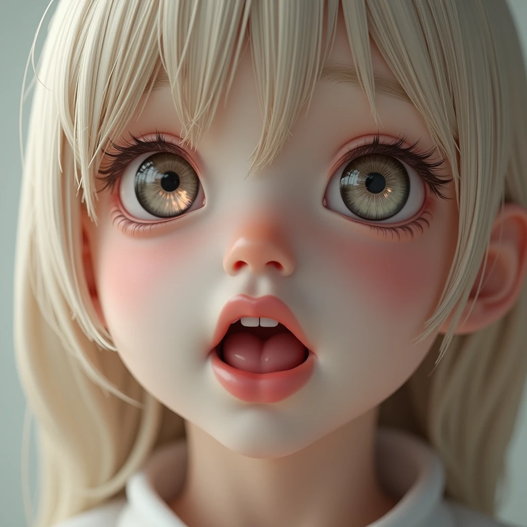 (XLabs F.1 Realism LoRA V1), Live-Action, Real, a cute young girl, beautiful Reflective eyes, beautiful detailed lips, extremely Delicate eyes and face, long eyelashes, sensual facial expression, mouth open, (8K HDR masterpiece), Super-detailed textures, NOGIZAKA Face variations, {Platinum Blond|Liquid hair}, Professional photo,face as she  from  gratification,Mouth open Facial expressions are,She wants to lick your , white milk In mouth, { (from Directly Above) | No Cartoon }.