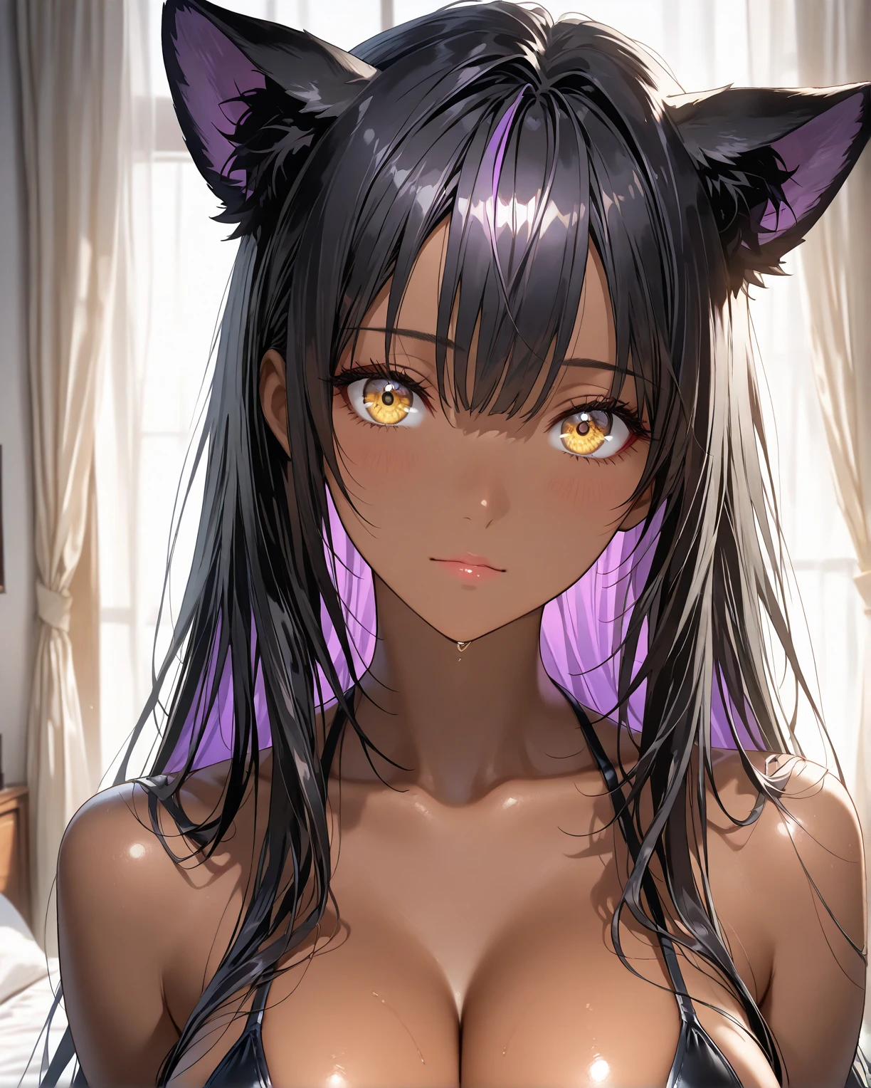 Black Hair、Cat ear、Completely naked、Sucking penis、beautiful girl、