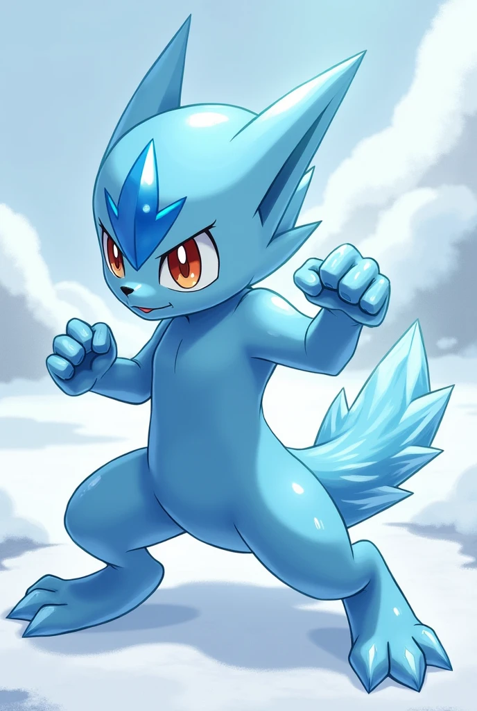 score_9, score_8_above, score_7_above, score_6_above, score_5_above, score_4_above, fountain_cheered up, Body blanco, evil smile, crossed arms, half closed eyes, pose,, 1 girl, queen yagami, blue fur, wide, two tone hair, Blue eyes,
