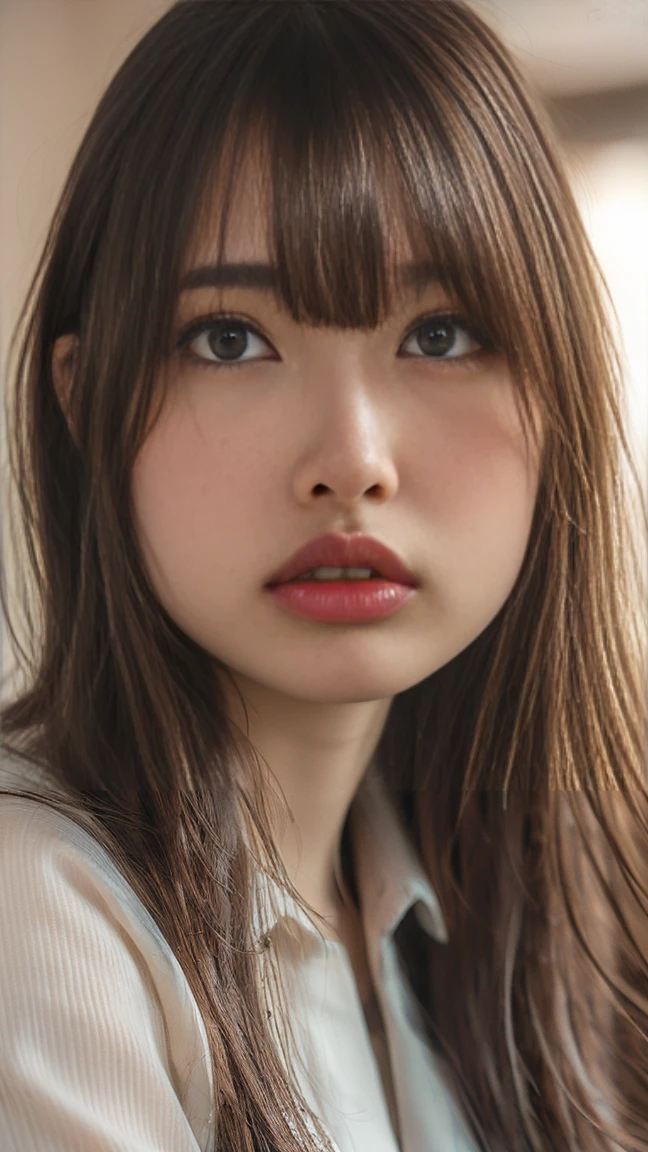 (Realistic、Like a photograph、Live Action、8K, Realistic, RAW Photos, Best image quality: 4), Single-lens reflex camera、RAW Photos, Highest quality, Realistic, Very detailedな CG Unity 8K 壁紙, Written boundary depth, Cinematic Light, Lens flare, Ray Tracing, Realistic background、(Chest buttons openYshirt:1.4、Business Pants:1.1、Small breasts、Cleavage)、((Upward glance))、((Ultra-Dense Skin))、 1 female,Cute Japanese Woman、Japanese office lady sitting and working、((whole body:1.5),View the computer:1.Long Hair:1.2、Blue inner color hair、I like that style、stylish、Very detailed、Pay attention to the details、Perfect outfit、(Sunburned skin)、Beautiful legs:1,View from above