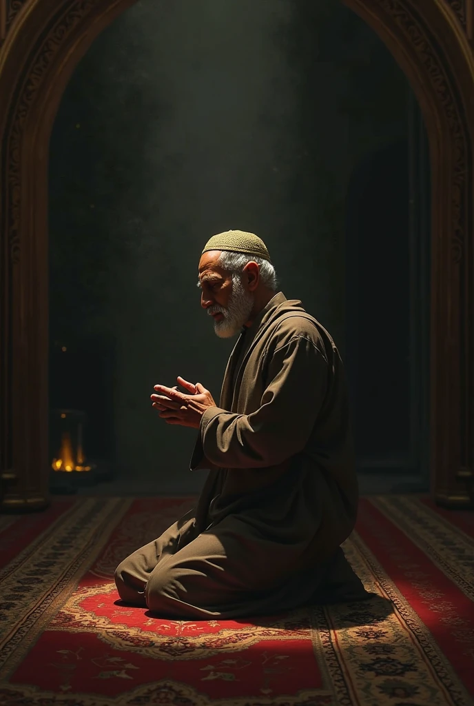 An ali of Allah took refuge in the mosque, then he sat next to the criminal on a pile of burning fire and warmed his body with the heat of the fire. Image size 16:9
